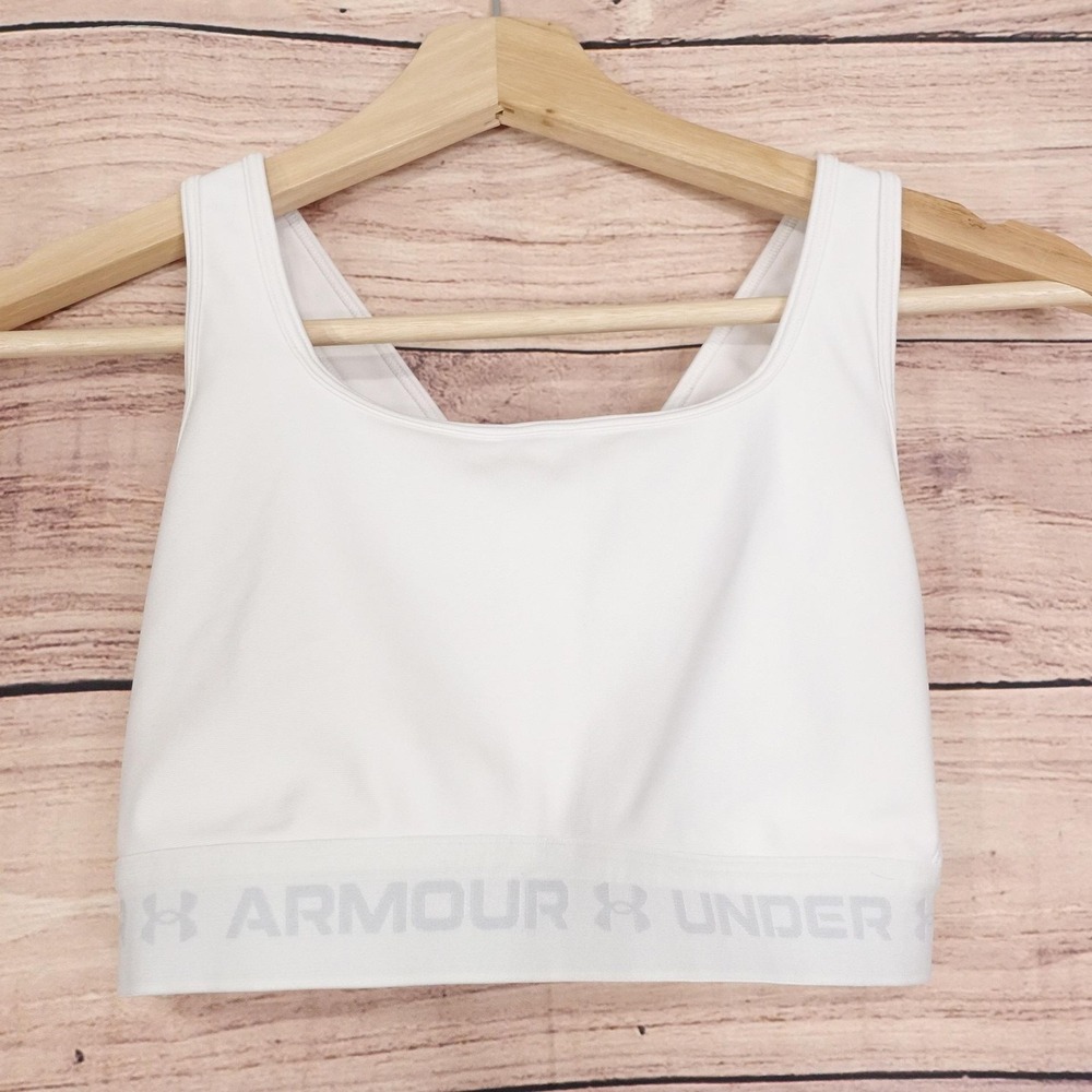 Under Armour Sports Bra Womens Medium White Compression Athletic Crossback Logo